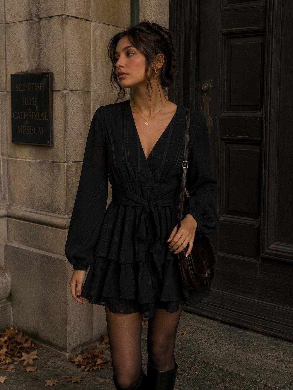 Polly Romper US 4 Black Plaid Tie Waist Ruffle Shorts Dark Academia Whimsigoth